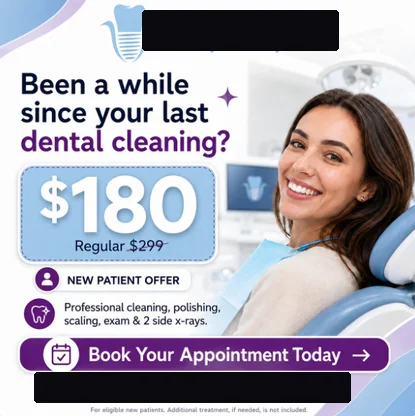 Real Meta ad screenshot: a generic overdue-cleaning dental offer for $180